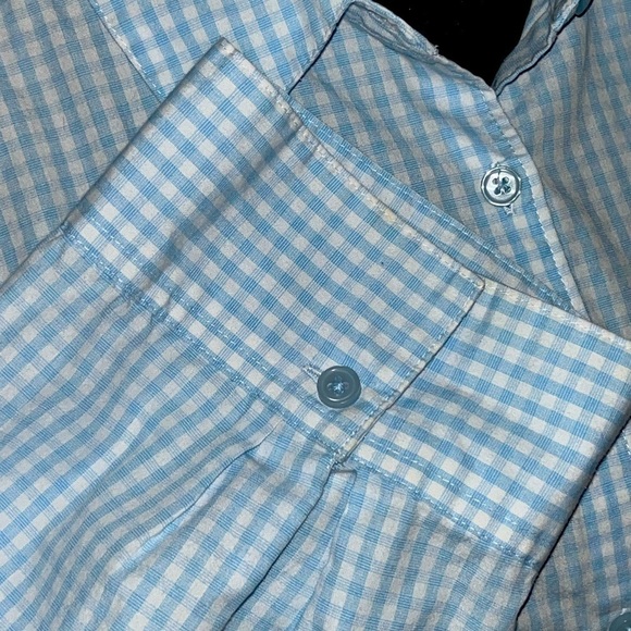 Studio Works Light Blue Check 3/4 Sleeve Wrinkle Free Button Down Sz Large EUC - Picture 2 of 12